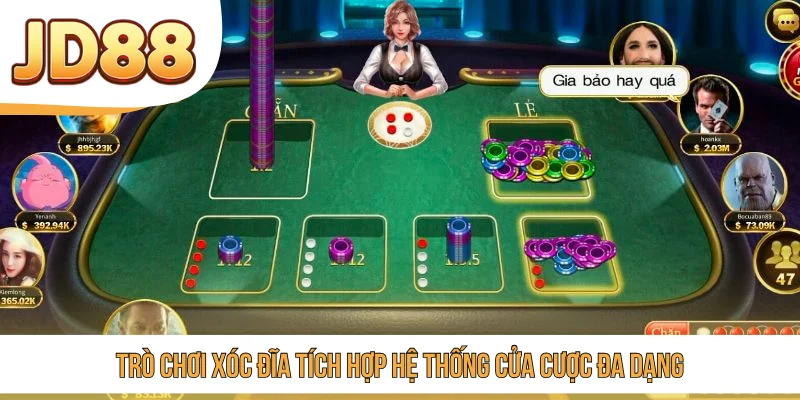 Trò chơi Xóc Đĩa tích hợp hệ thống cửa cược đa dạng